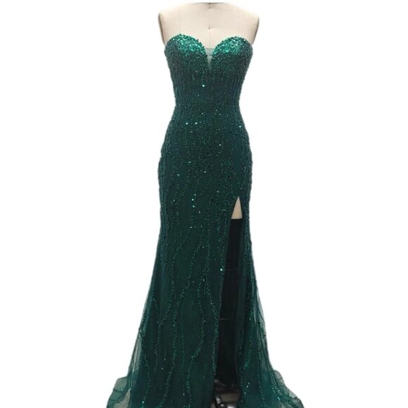 New Sleeveless Prom Maxi Gown w/ Sweetheart Neck & Beads Embroidery TC TL3042C - Picture 1 of 8